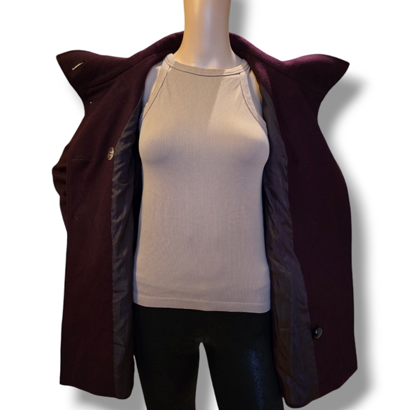 M. JULIAN Women's Wined Red Wool Blend Double Breasted Pea Coat - Picture 13 of 16